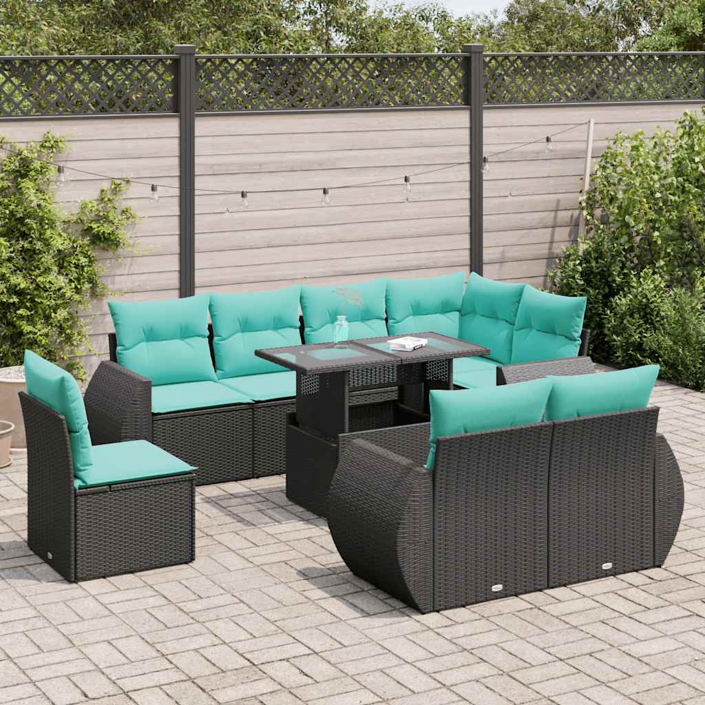 9-delige Loungeset met kussens poly rattan acacia zwart is nu te koop bij PeponiXL, paradijselijk wonen!
