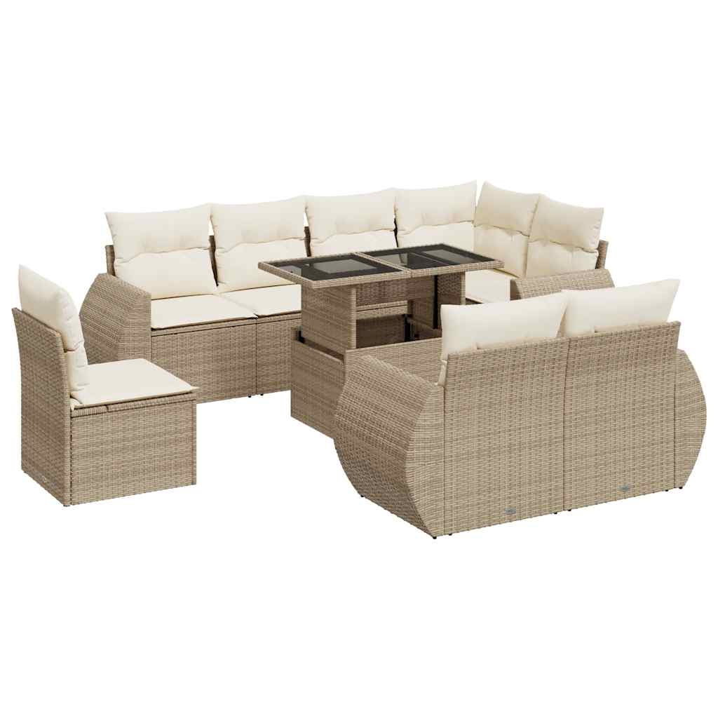 9-delige Loungeset met kussens poly rattan beige is nu te koop bij PeponiXL, paradijselijk wonen!