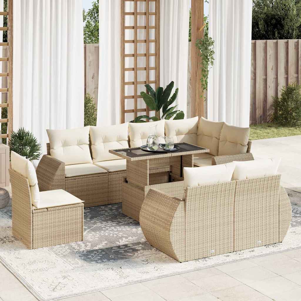 9-delige Loungeset met kussens poly rattan beige is nu te koop bij PeponiXL, paradijselijk wonen!
