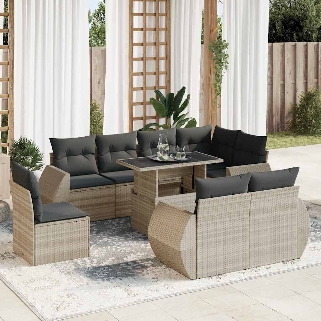 9-delige Loungeset met kussens poly rattan lichtgrijs is nu te koop bij PeponiXL, paradijselijk wonen!