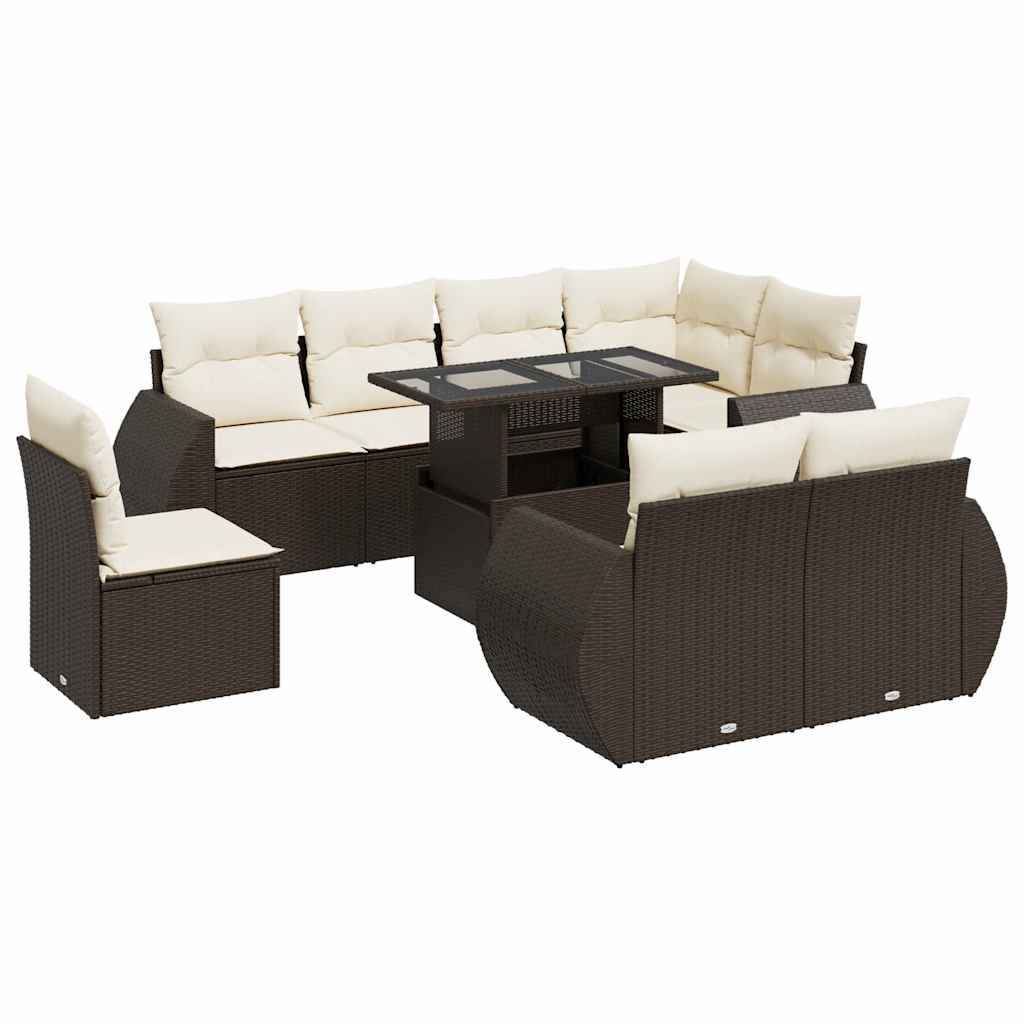 9-delige Loungeset met kussens poly rattan bruin is nu te koop bij PeponiXL, paradijselijk wonen!