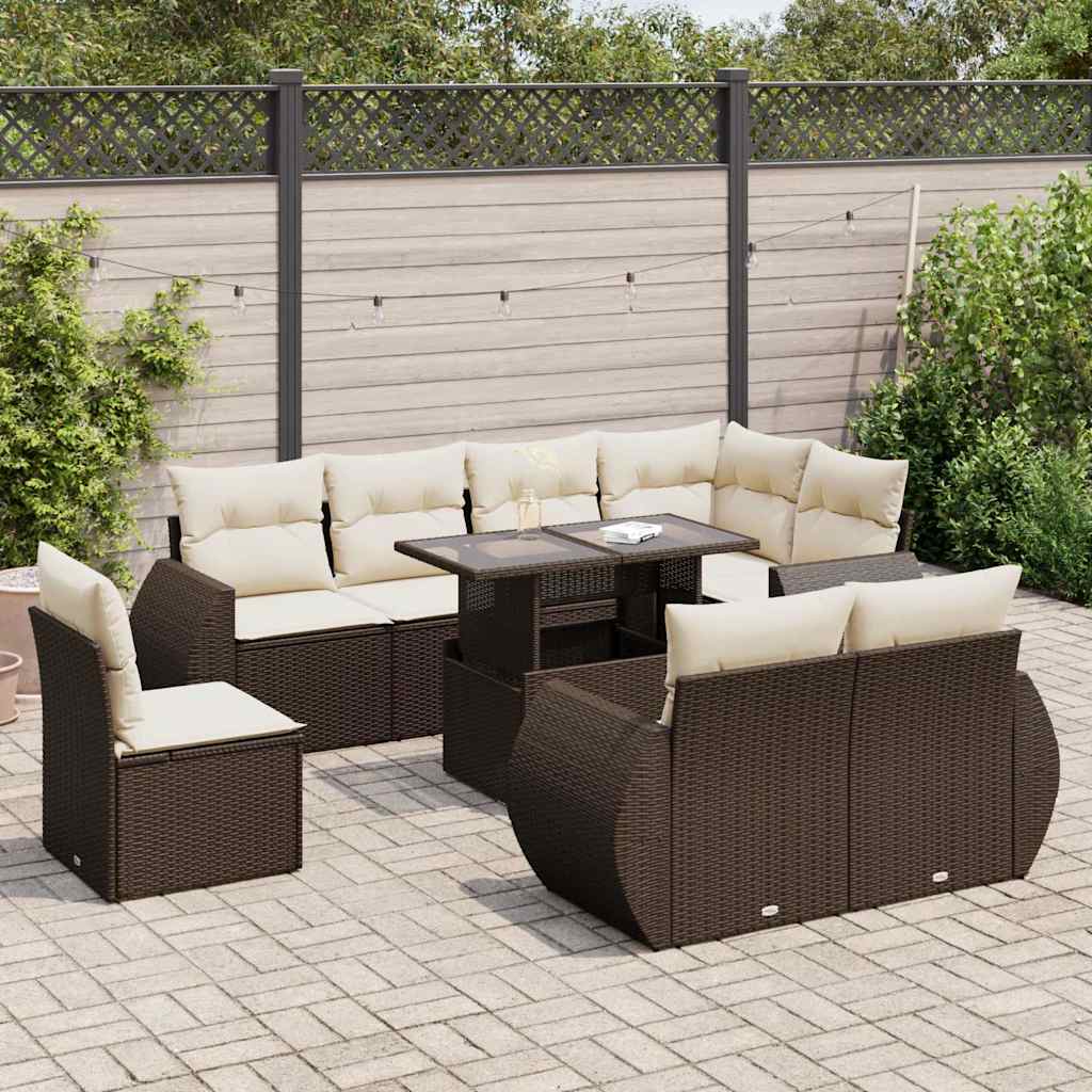 9-delige Loungeset met kussens poly rattan bruin is nu te koop bij PeponiXL, paradijselijk wonen!