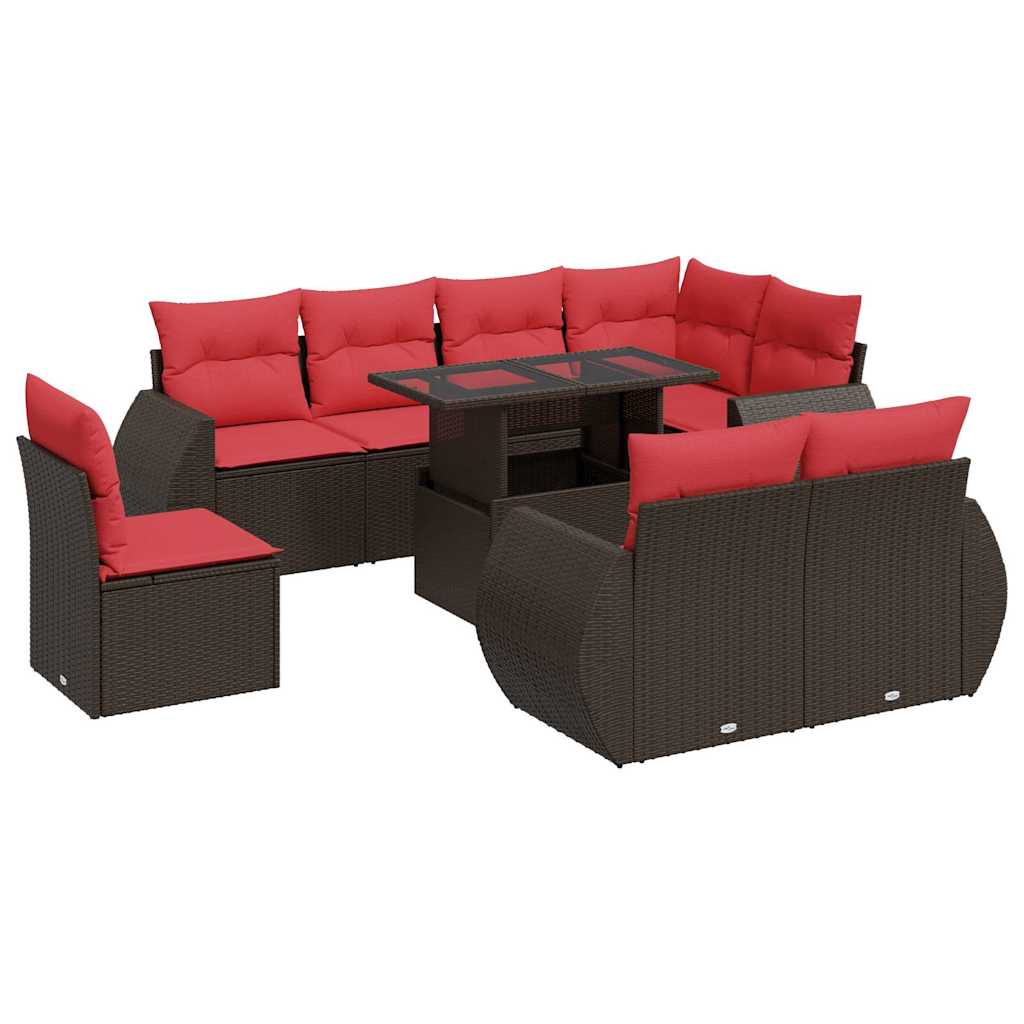 9-delige Loungeset met kussens poly rattan acacia bruin is nu te koop bij PeponiXL, paradijselijk wonen!