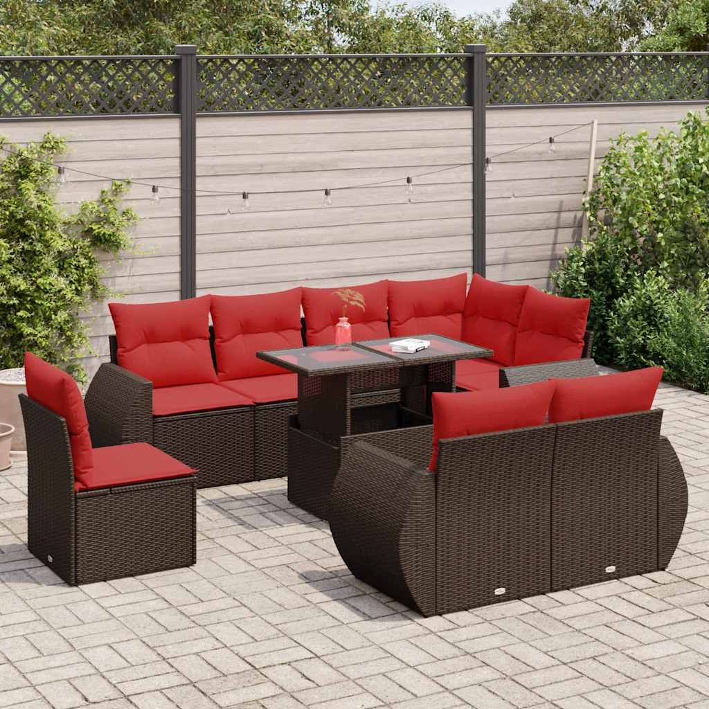 9-delige Loungeset met kussens poly rattan acacia bruin is nu te koop bij PeponiXL, paradijselijk wonen!
