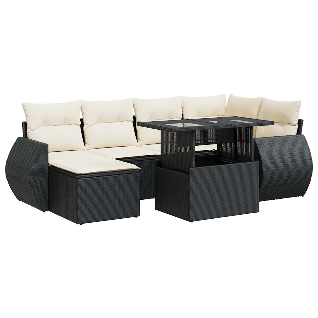 7-delige Loungeset met kussens poly rattan zwart is nu te koop bij PeponiXL, paradijselijk wonen!