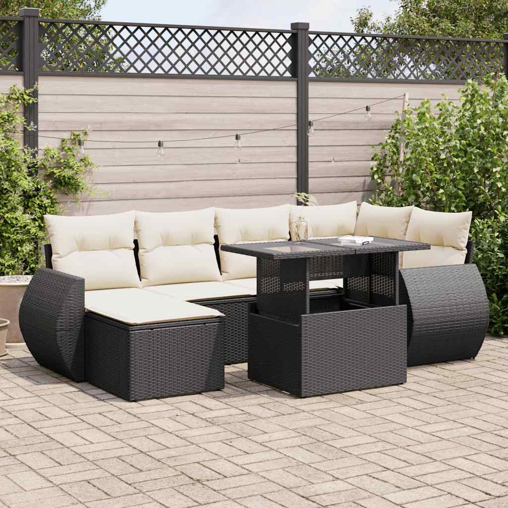 7-delige Loungeset met kussens poly rattan zwart is nu te koop bij PeponiXL, paradijselijk wonen!