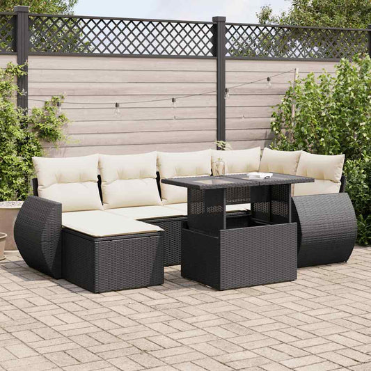 7-delige Loungeset met kussens poly rattan zwart is nu te koop bij PeponiXL, paradijselijk wonen!
