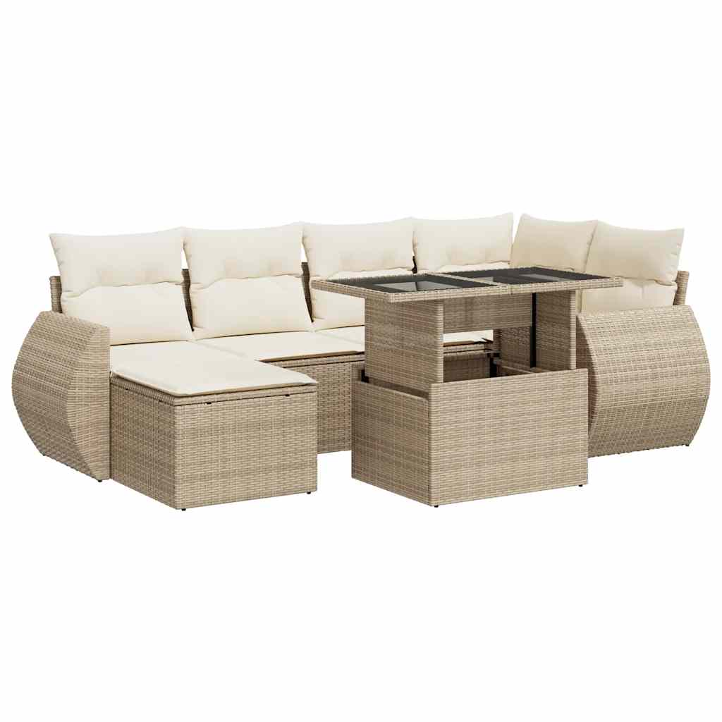 7-delige Loungeset met kussens poly rattan beige is nu te koop bij PeponiXL, paradijselijk wonen!