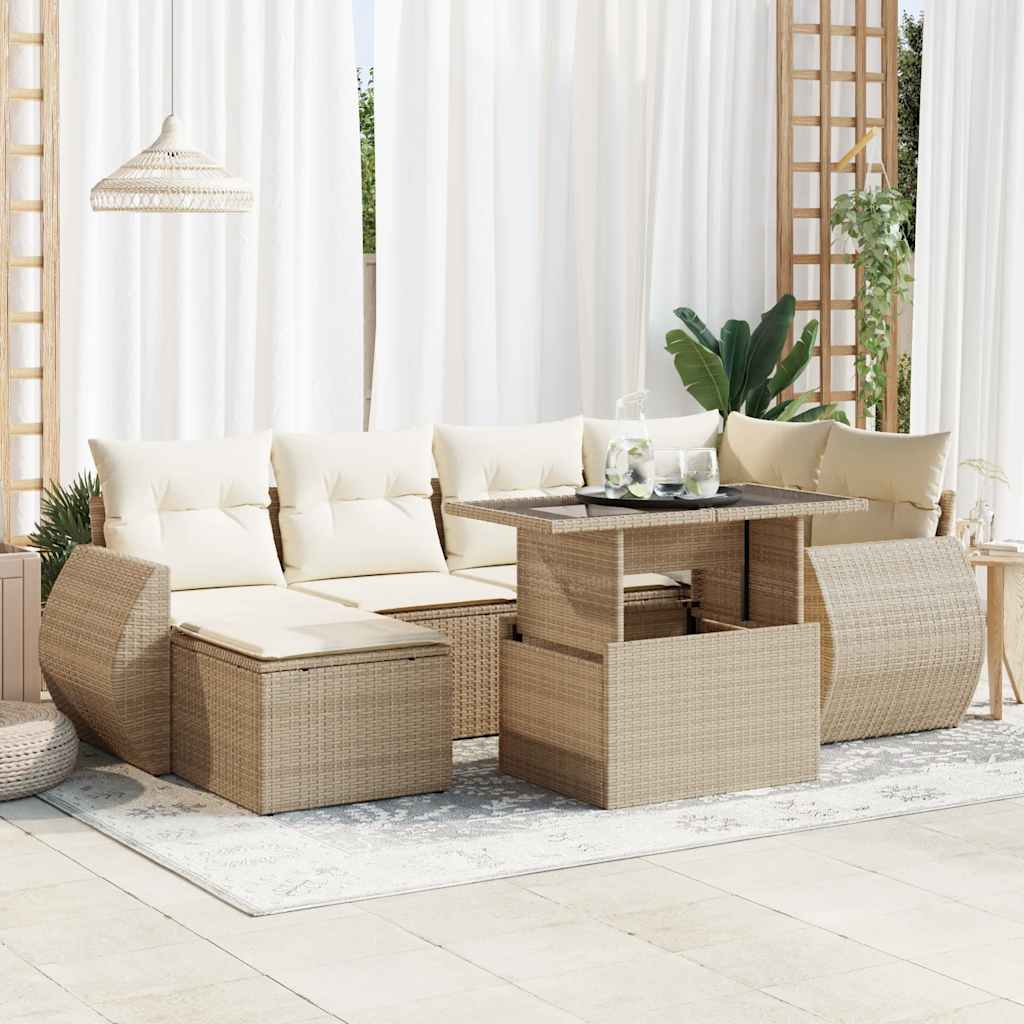 7-delige Loungeset met kussens poly rattan beige is nu te koop bij PeponiXL, paradijselijk wonen!