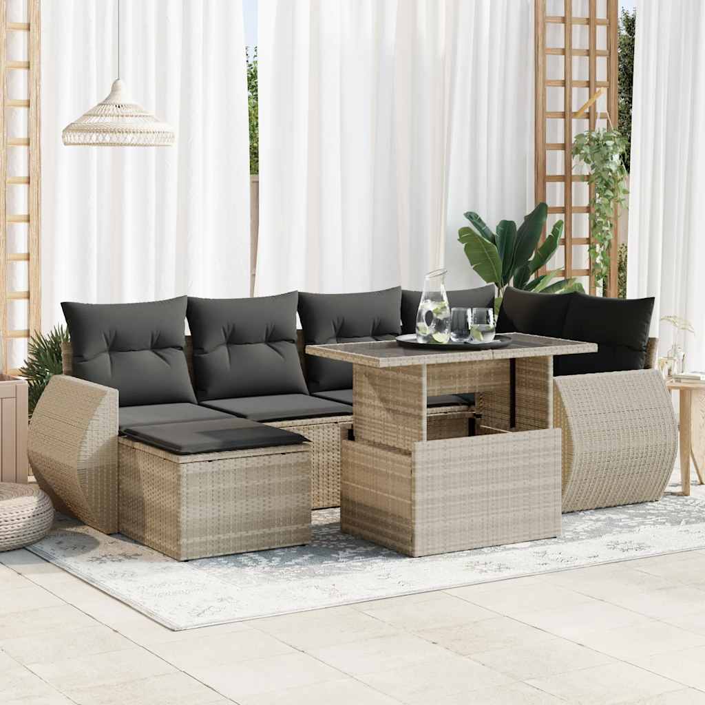 7-delige Loungeset met kussens poly rattan lichtgrijs is nu te koop bij PeponiXL, paradijselijk wonen!