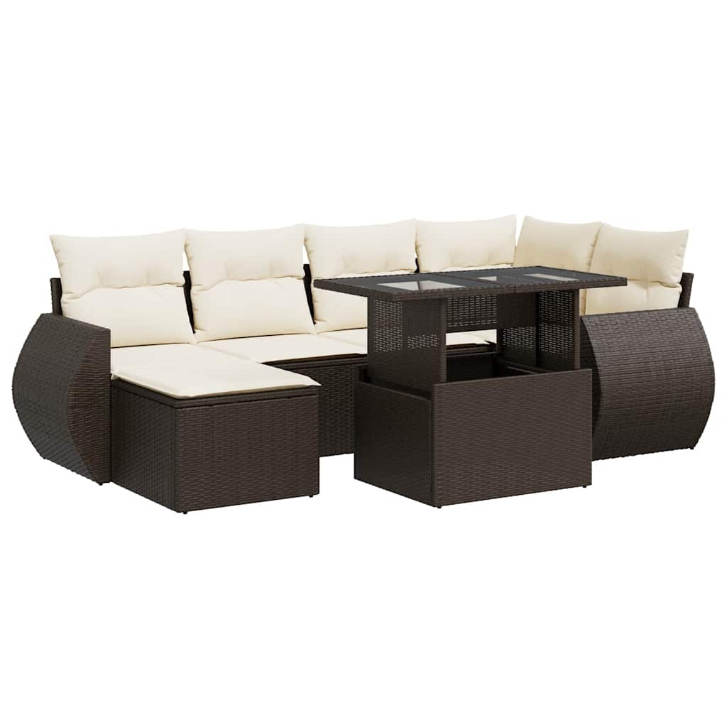 7-delige Loungeset met kussens poly rattan bruin is nu te koop bij PeponiXL, paradijselijk wonen!