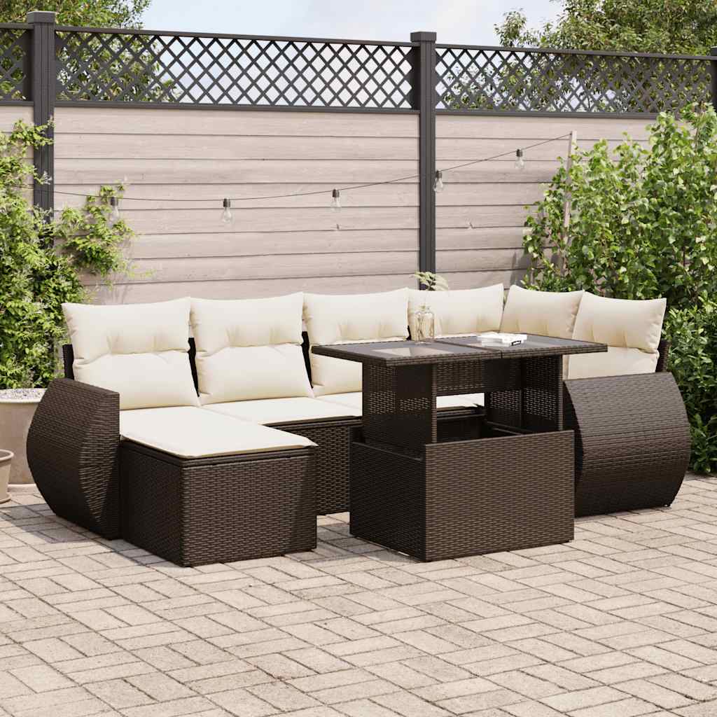 7-delige Loungeset met kussens poly rattan bruin is nu te koop bij PeponiXL, paradijselijk wonen!