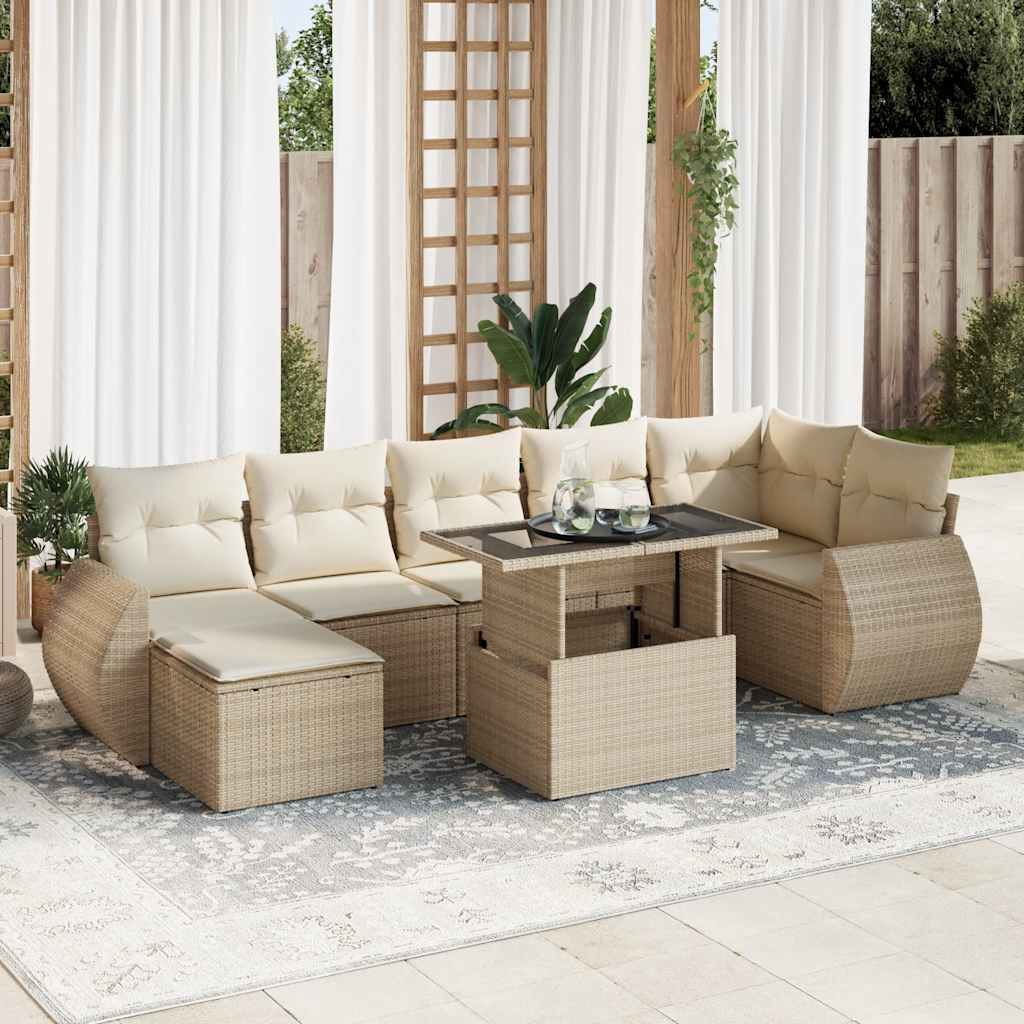 8-delige Loungeset met kussens poly rattan beige is nu te koop bij PeponiXL, paradijselijk wonen!