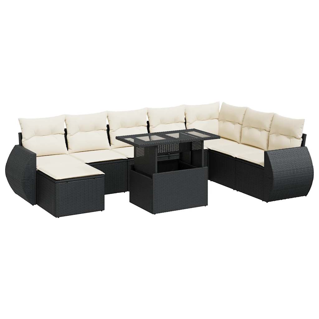 9-delige Loungeset met kussens poly rattan zwart is nu te koop bij PeponiXL, paradijselijk wonen!