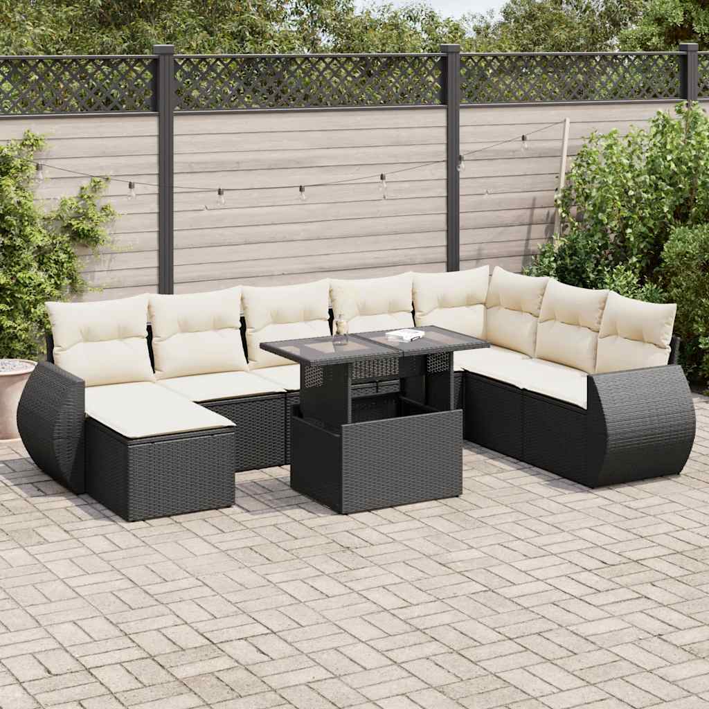 9-delige Loungeset met kussens poly rattan zwart is nu te koop bij PeponiXL, paradijselijk wonen!