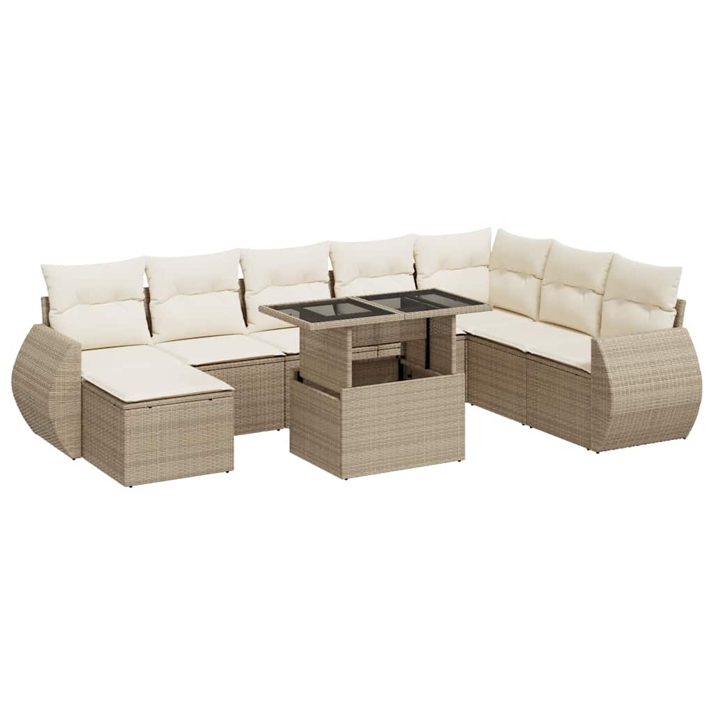 9-delige Loungeset met kussens poly rattan beige is nu te koop bij PeponiXL, paradijselijk wonen!