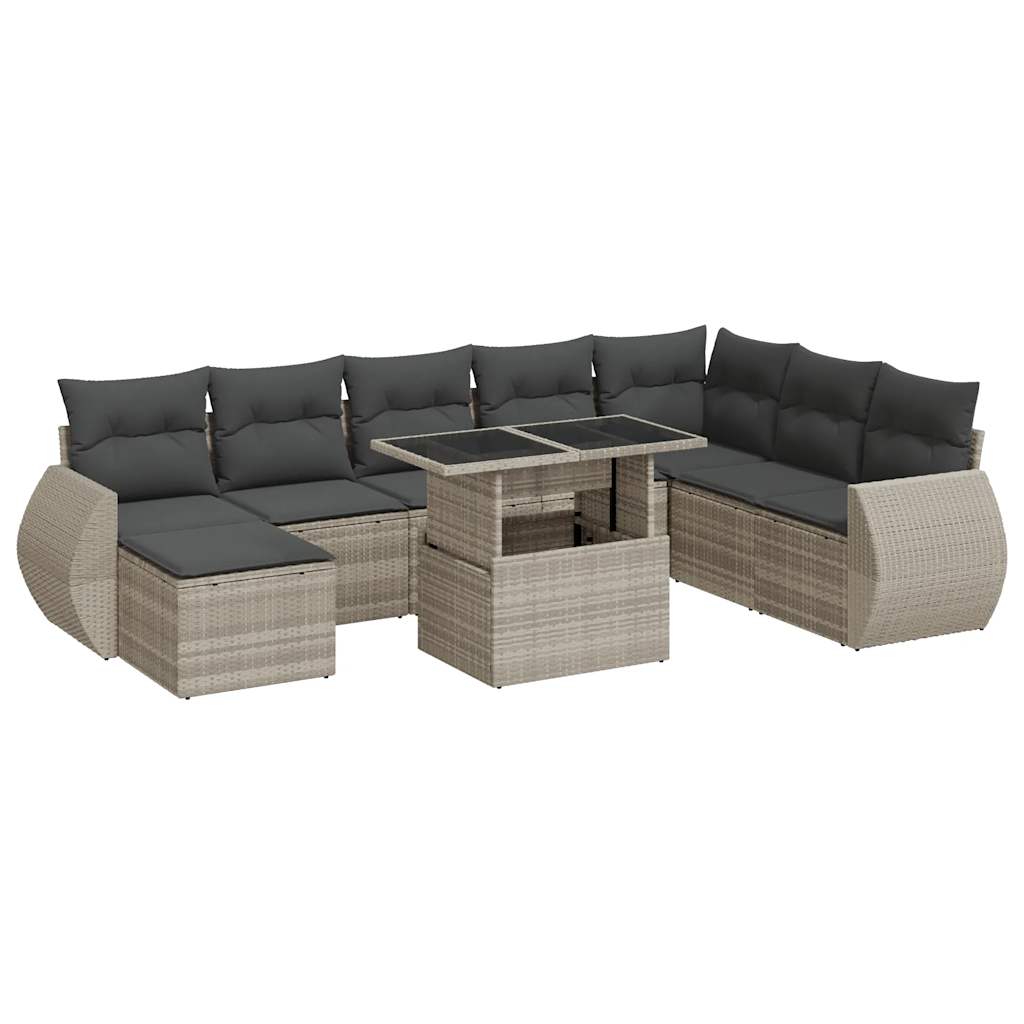 9-delige Loungeset met kussens poly rattan lichtgrijs is nu te koop bij PeponiXL, paradijselijk wonen!