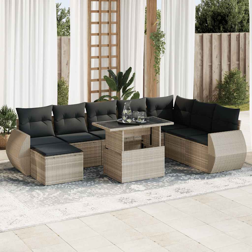 9-delige Loungeset met kussens poly rattan lichtgrijs is nu te koop bij PeponiXL, paradijselijk wonen!