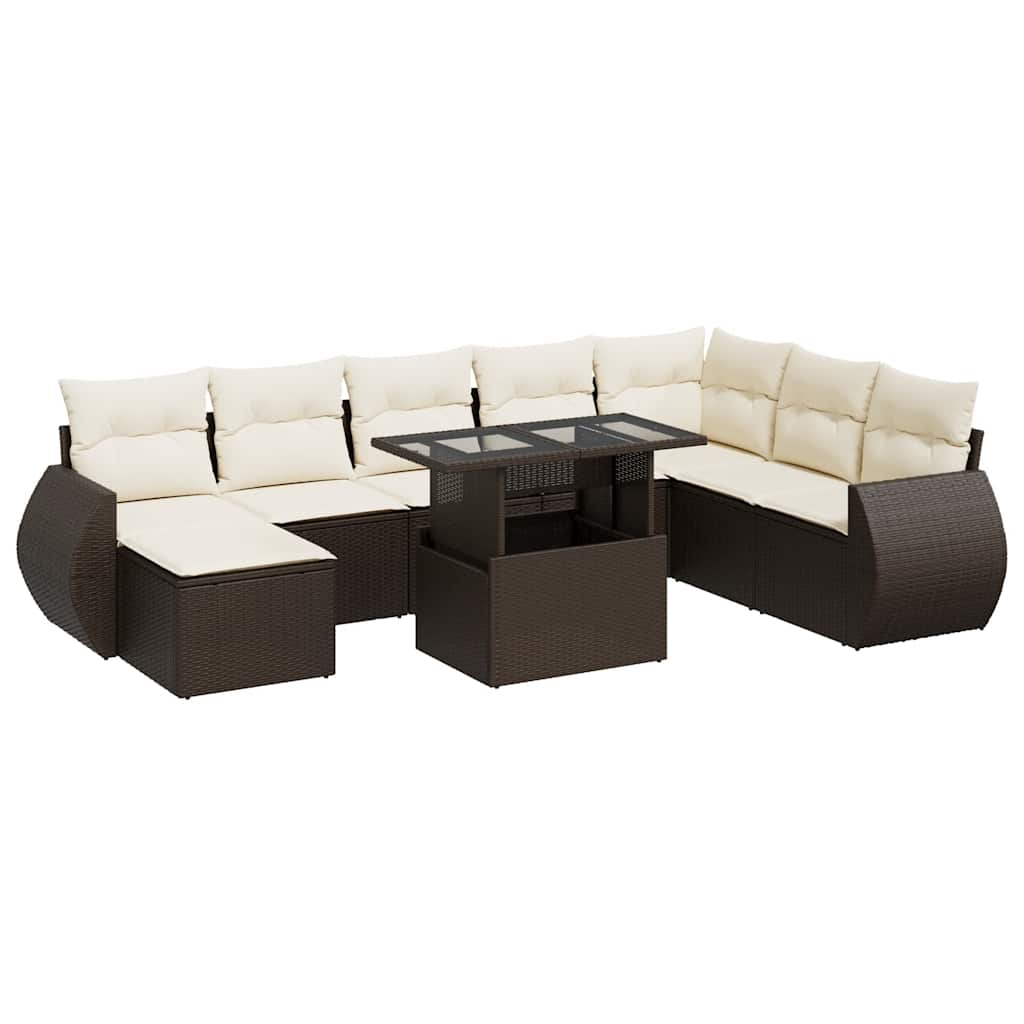 9-delige Loungeset met kussens poly rattan bruin is nu te koop bij PeponiXL, paradijselijk wonen!