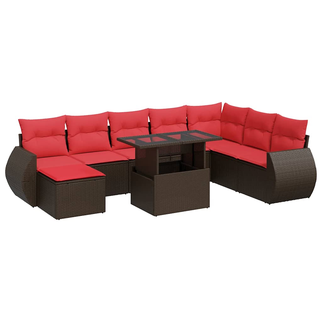 9-delige Loungeset met kussens poly rattan acacia bruin is nu te koop bij PeponiXL, paradijselijk wonen!