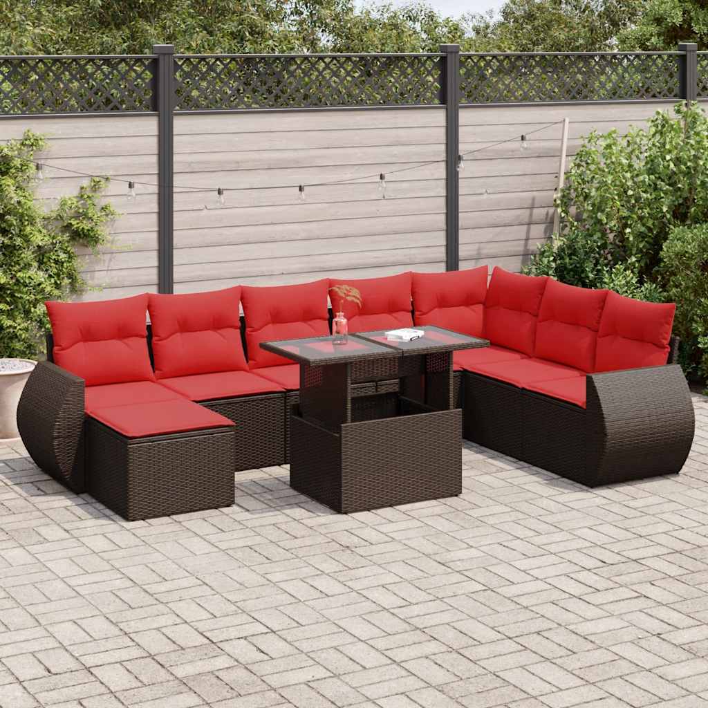 9-delige Loungeset met kussens poly rattan acacia bruin is nu te koop bij PeponiXL, paradijselijk wonen!