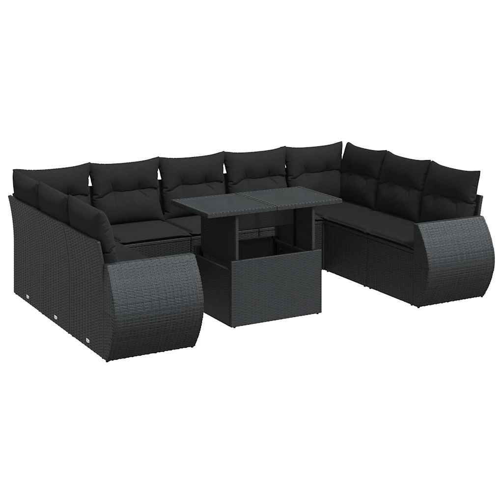 10-delige Loungeset met kussens poly rattan zwart is nu te koop bij PeponiXL, paradijselijk wonen!