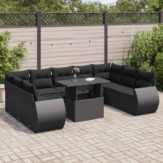 10-delige Loungeset met kussens poly rattan zwart is nu te koop bij PeponiXL, paradijselijk wonen!