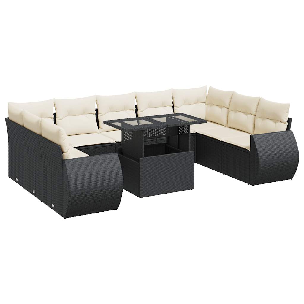 10-delige Loungeset met kussens poly rattan zwart is nu te koop bij PeponiXL, paradijselijk wonen!