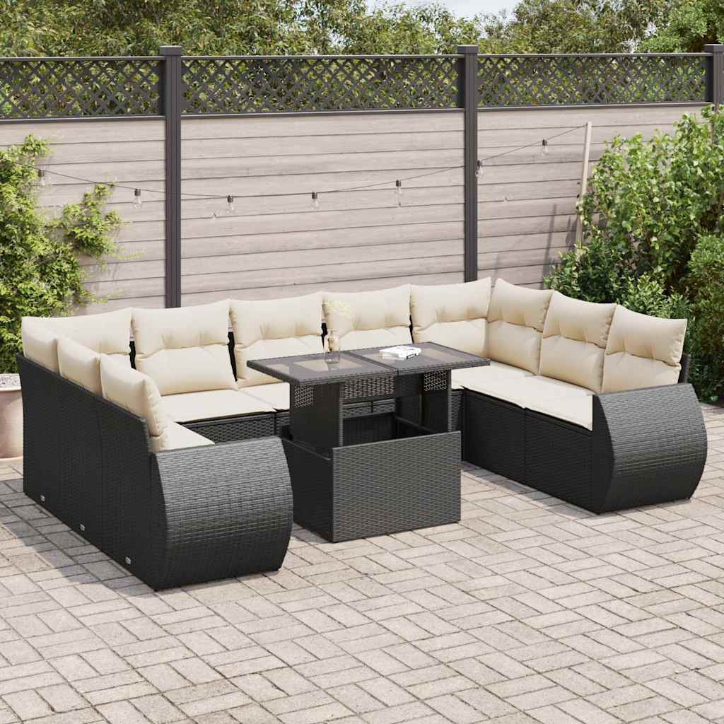 10-delige Loungeset met kussens poly rattan zwart is nu te koop bij PeponiXL, paradijselijk wonen!