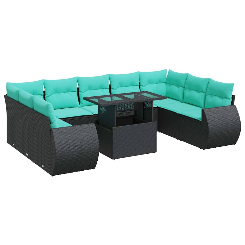 10-delige Loungeset met kussens poly rattan acacia zwart is nu te koop bij PeponiXL, paradijselijk wonen!