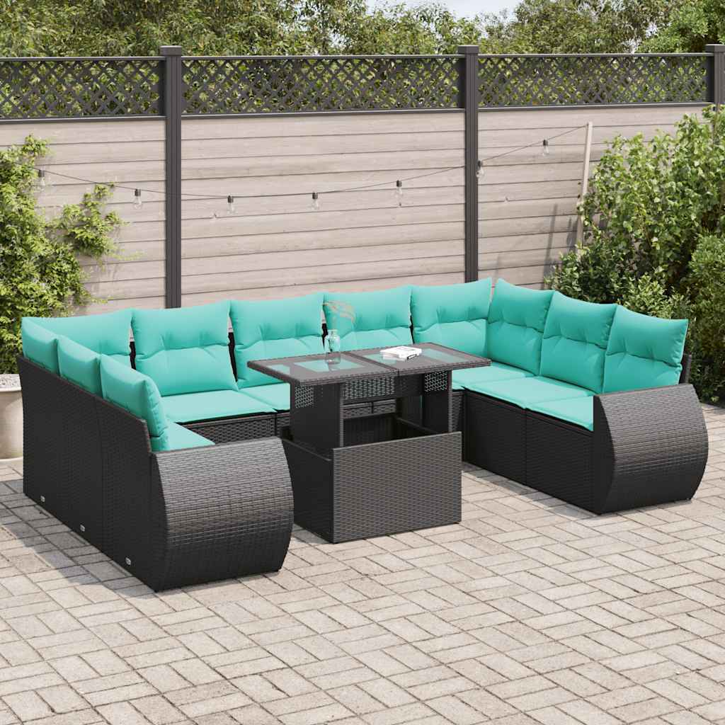10-delige Loungeset met kussens poly rattan acacia zwart is nu te koop bij PeponiXL, paradijselijk wonen!