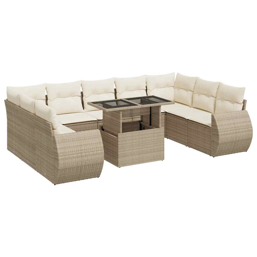 10-delige Loungeset met kussens poly rattan beige is nu te koop bij PeponiXL, paradijselijk wonen!
