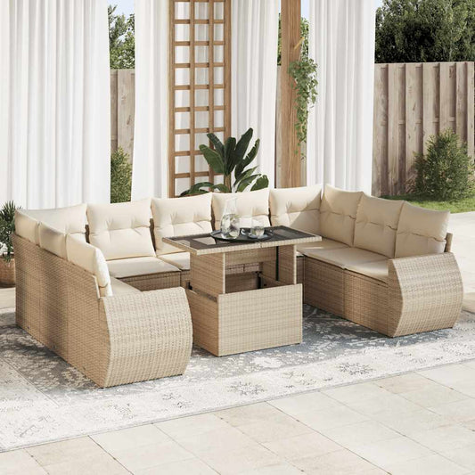 10-delige Loungeset met kussens poly rattan beige is nu te koop bij PeponiXL, paradijselijk wonen!