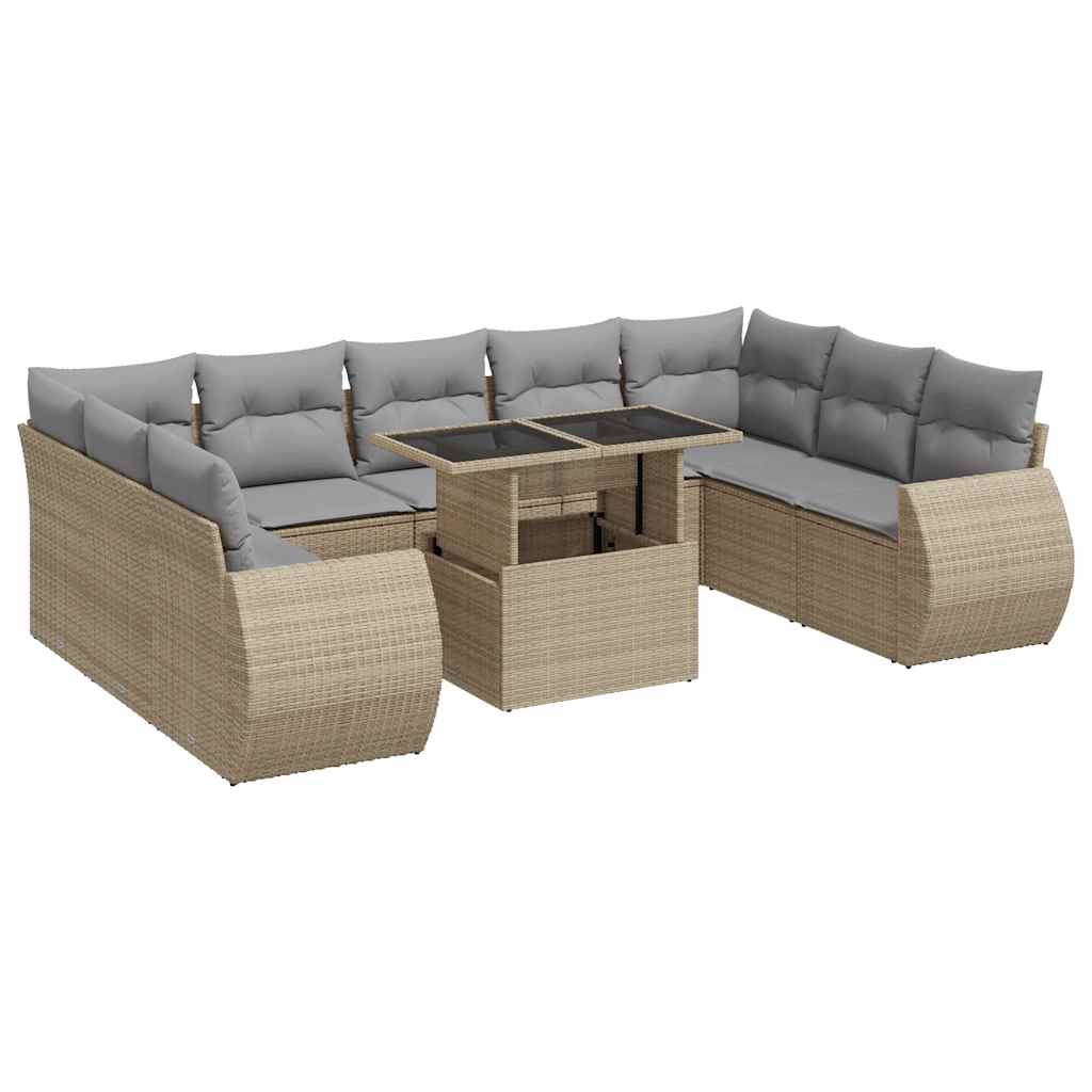 10-delige Loungeset met kussens poly rattan beige is nu te koop bij PeponiXL, paradijselijk wonen!