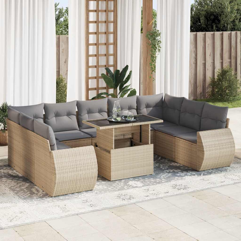 10-delige Loungeset met kussens poly rattan beige is nu te koop bij PeponiXL, paradijselijk wonen!