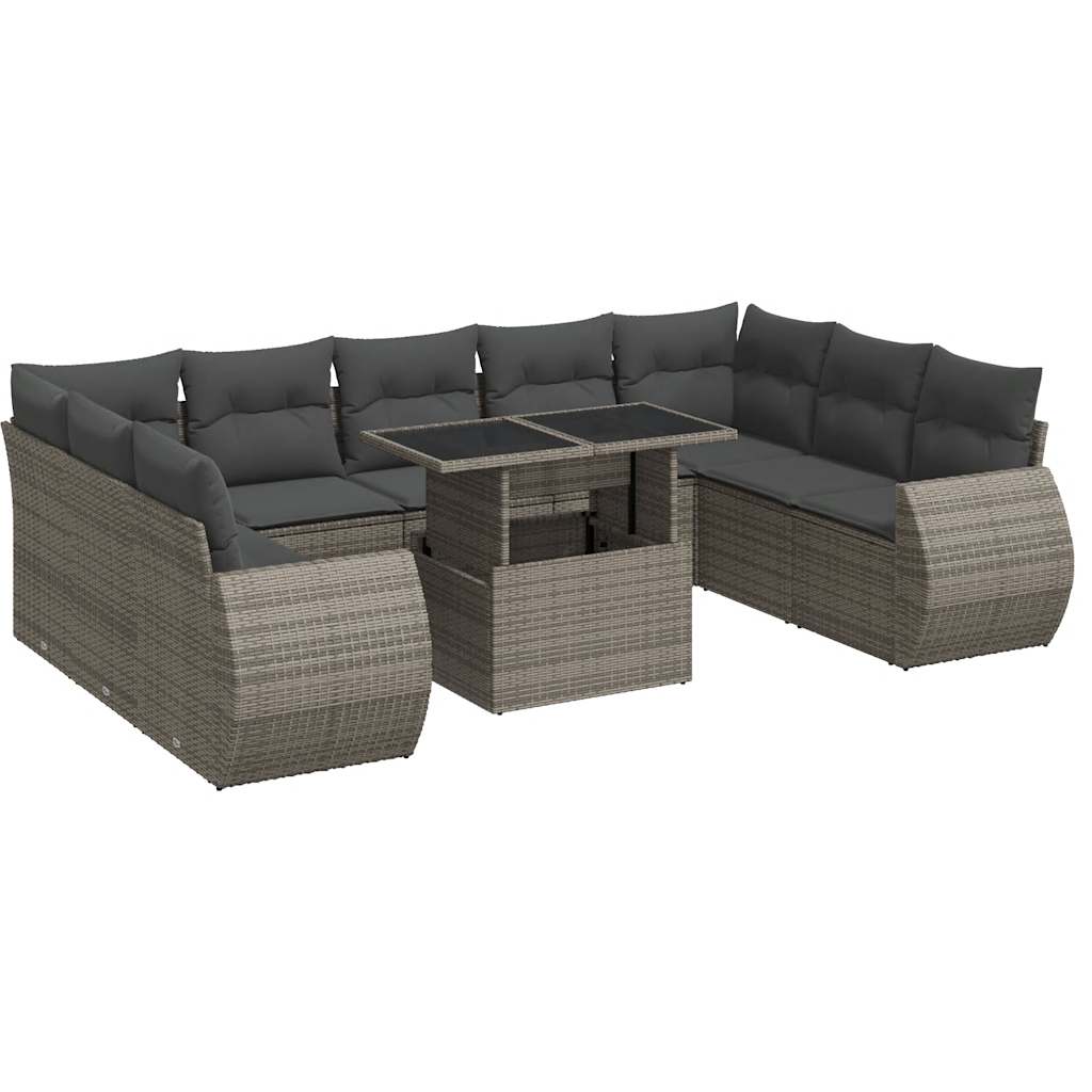 10-delige Loungeset met kussens poly rattan grijs is nu te koop bij PeponiXL, paradijselijk wonen!