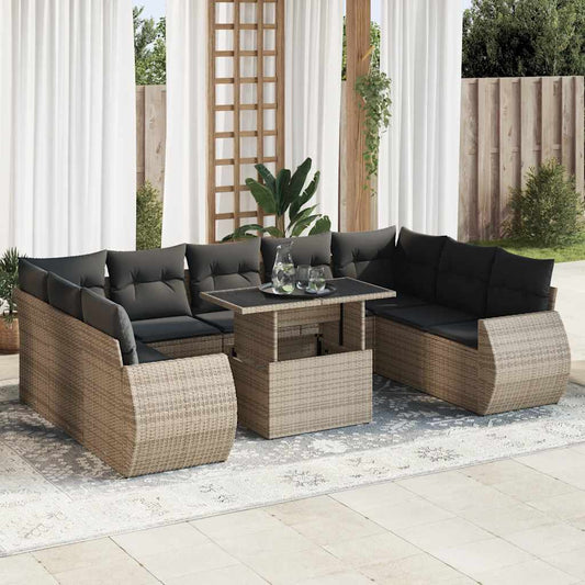 10-delige Loungeset met kussens poly rattan grijs is nu te koop bij PeponiXL, paradijselijk wonen!