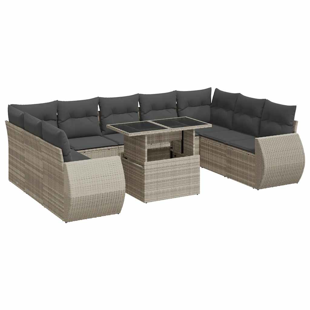 10-delige Loungeset met kussens poly rattan lichtgrijs is nu te koop bij PeponiXL, paradijselijk wonen!
