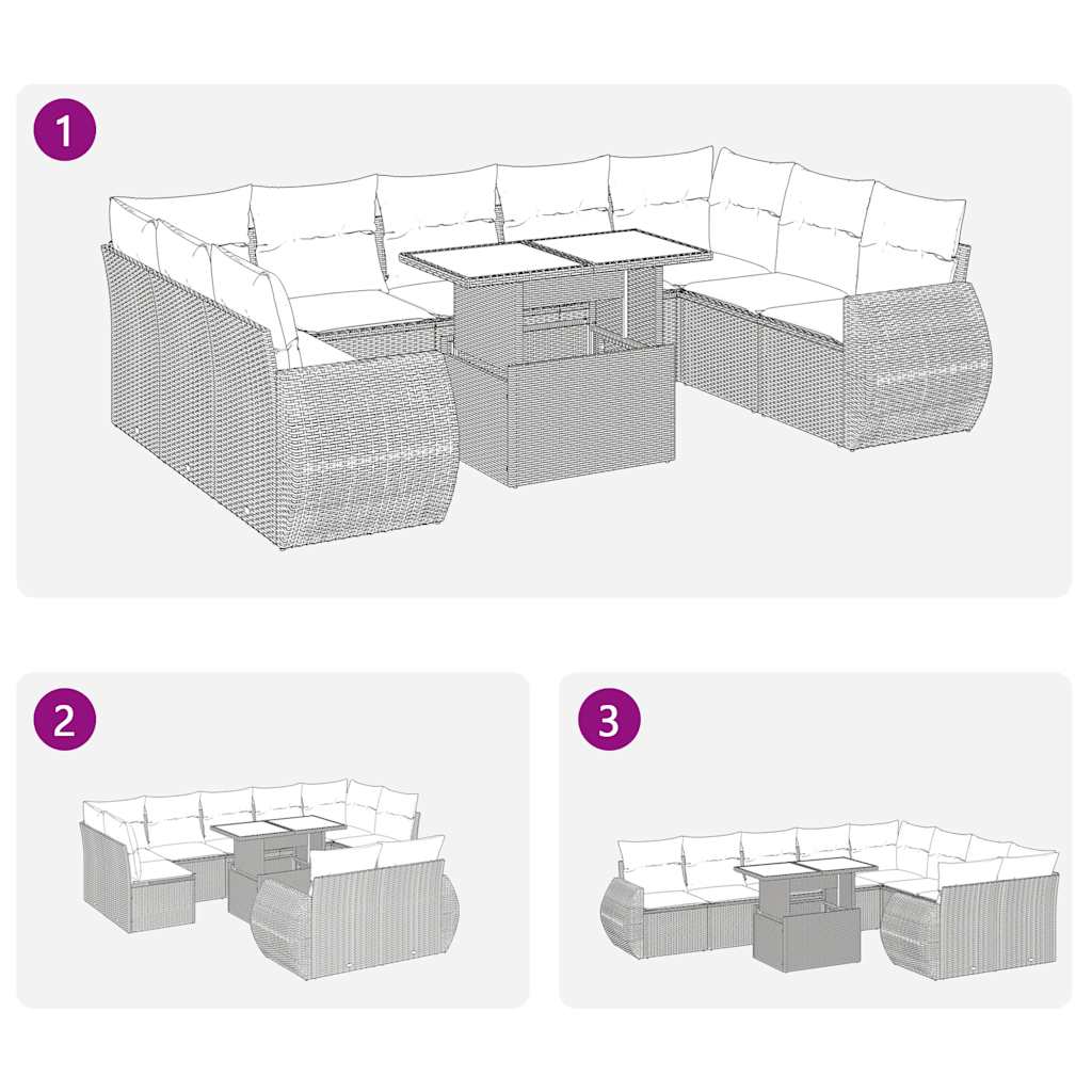 10-delige Loungeset met kussens poly rattan lichtgrijs is nu te koop bij PeponiXL, paradijselijk wonen!