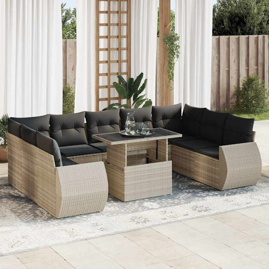 10-delige Loungeset met kussens poly rattan lichtgrijs is nu te koop bij PeponiXL, paradijselijk wonen!