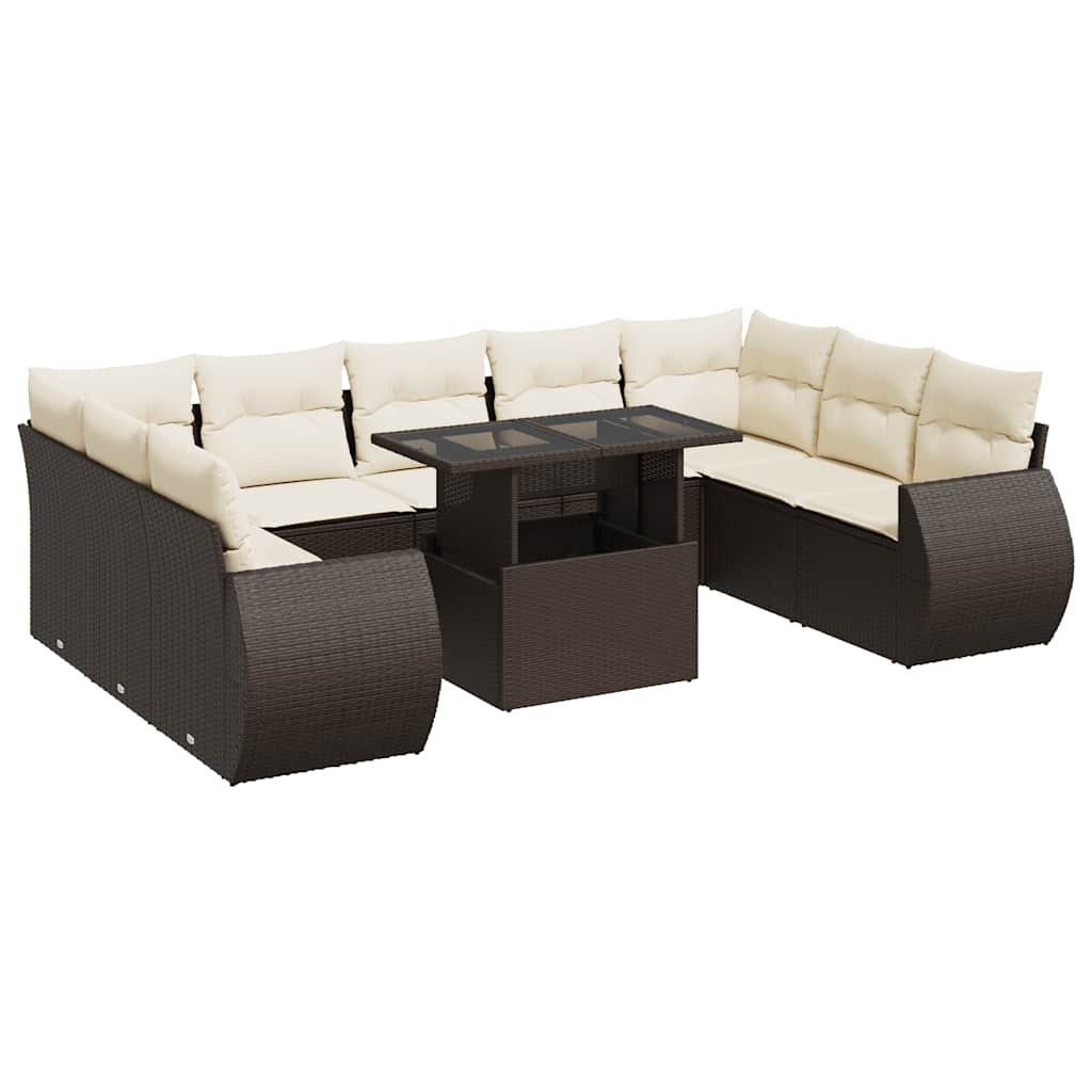 10-delige Loungeset met kussens poly rattan bruin is nu te koop bij PeponiXL, paradijselijk wonen!