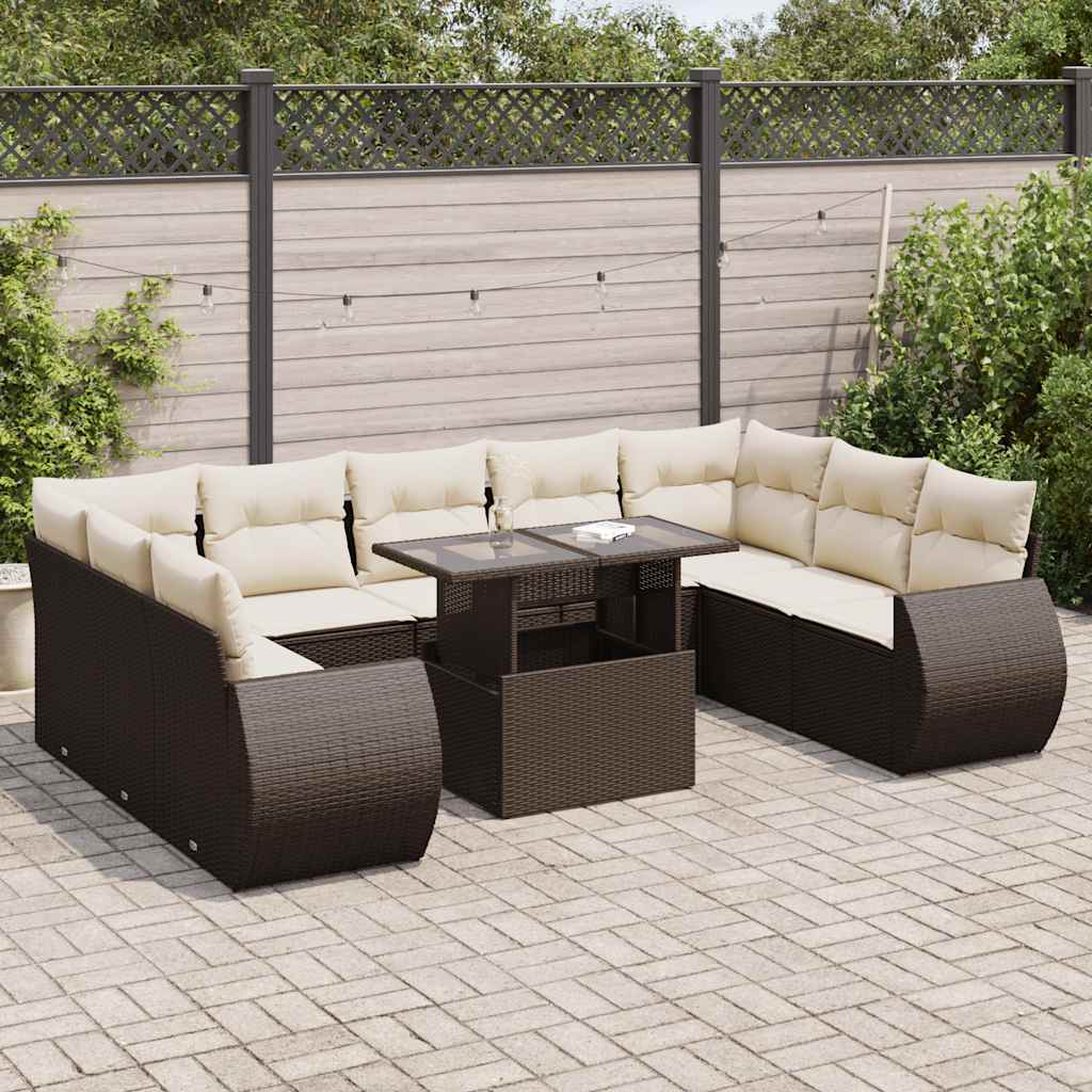 10-delige Loungeset met kussens poly rattan bruin is nu te koop bij PeponiXL, paradijselijk wonen!