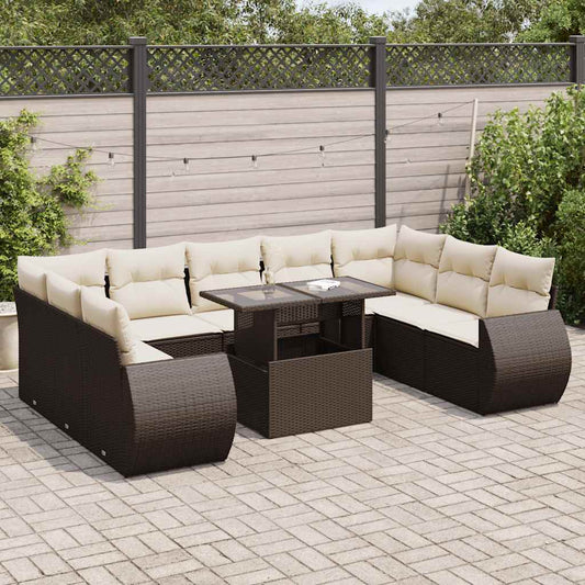 10-delige Loungeset met kussens poly rattan bruin is nu te koop bij PeponiXL, paradijselijk wonen!