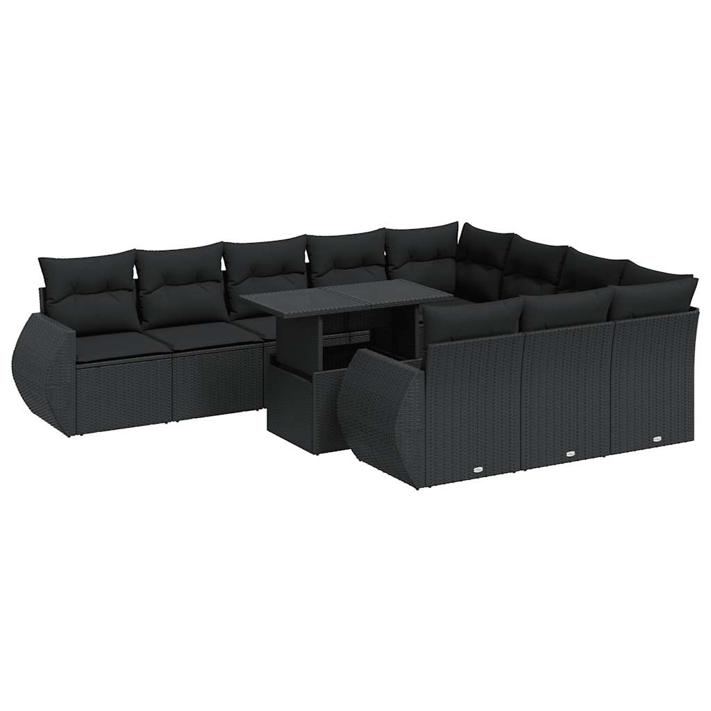 11-delige Loungeset met kussens poly rattan zwart is nu te koop bij PeponiXL, paradijselijk wonen!