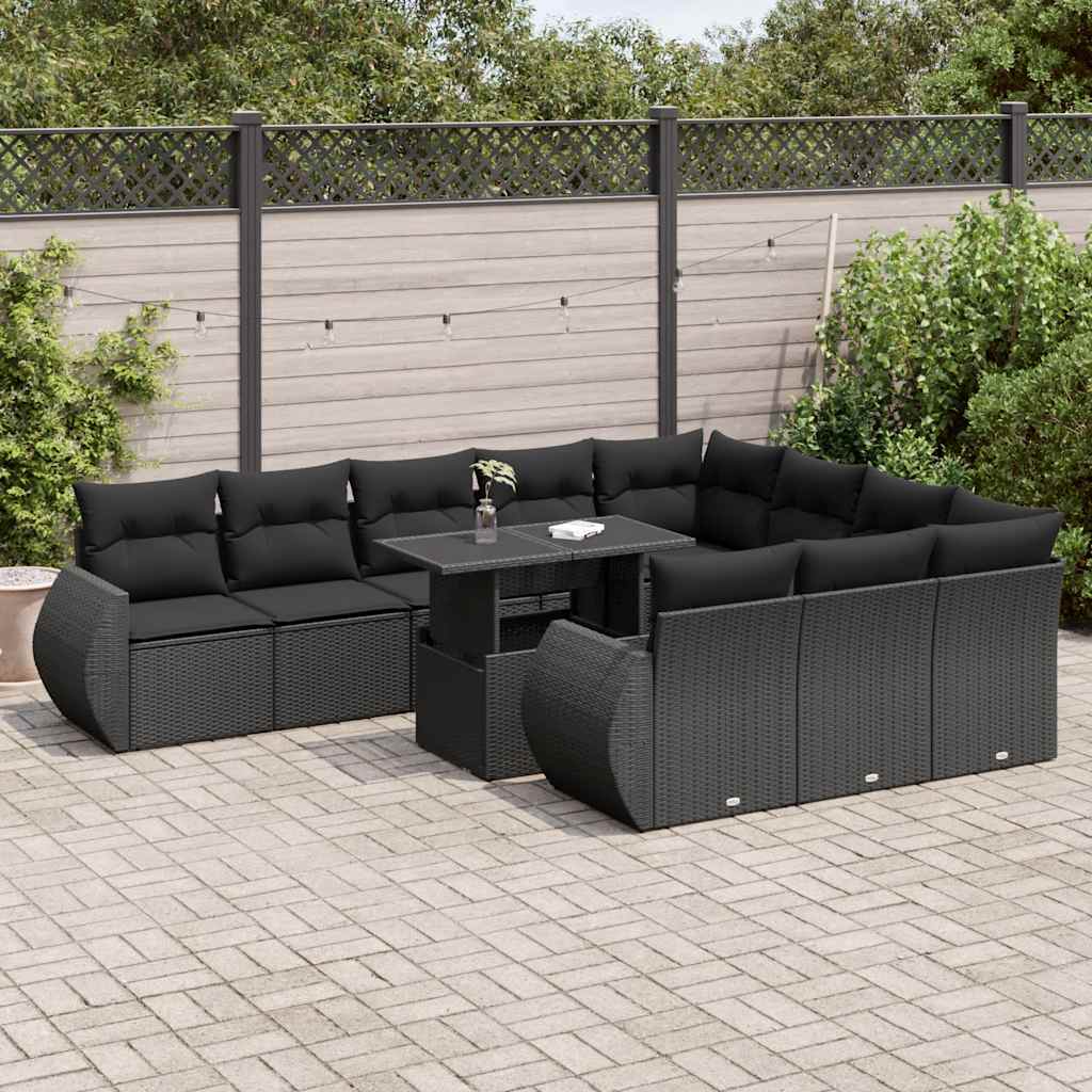 11-delige Loungeset met kussens poly rattan zwart is nu te koop bij PeponiXL, paradijselijk wonen!