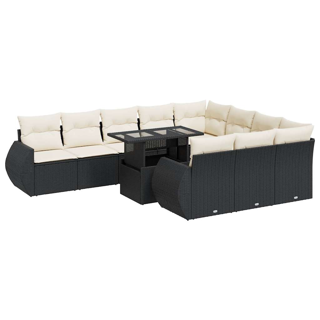 11-delige Loungeset met kussens poly rattan zwart is nu te koop bij PeponiXL, paradijselijk wonen!