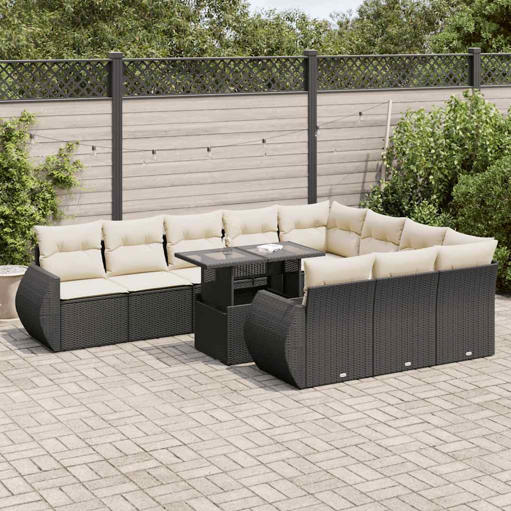 11-delige Loungeset met kussens poly rattan zwart is nu te koop bij PeponiXL, paradijselijk wonen!