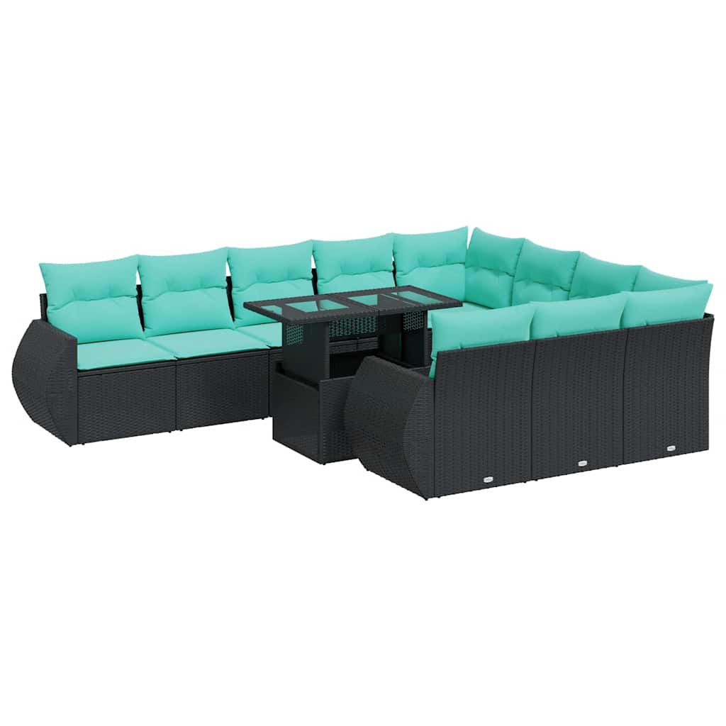 11-delige Loungeset met kussens poly rattan acacia zwart is nu te koop bij PeponiXL, paradijselijk wonen!