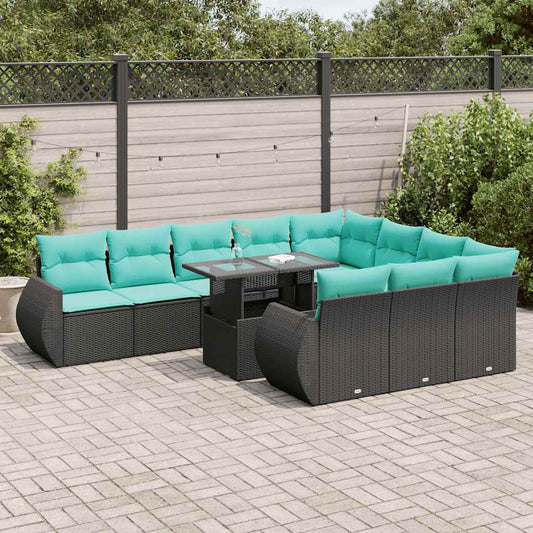 11-delige Loungeset met kussens poly rattan acacia zwart is nu te koop bij PeponiXL, paradijselijk wonen!