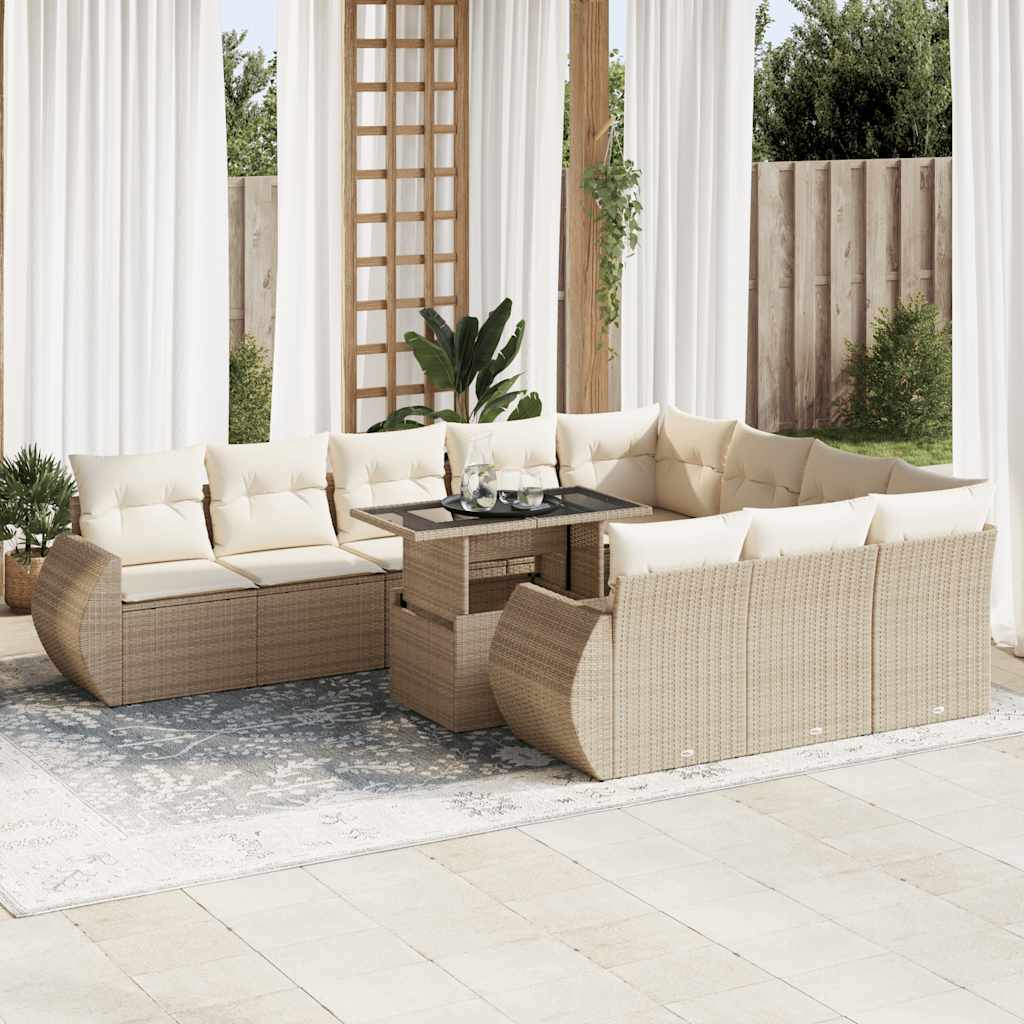 11-delige Tuinset met kussens poly rattan beige is nu te koop bij PeponiXL, paradijselijk wonen!